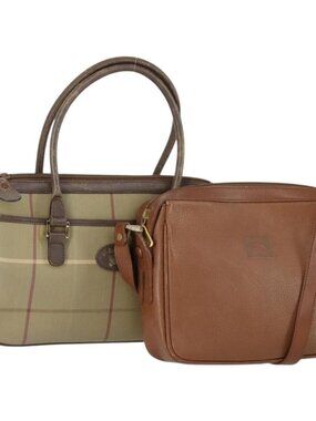 Burberrys Nova Check Bag Canvas Leather 2 Set Beige Brown Auth mr1572